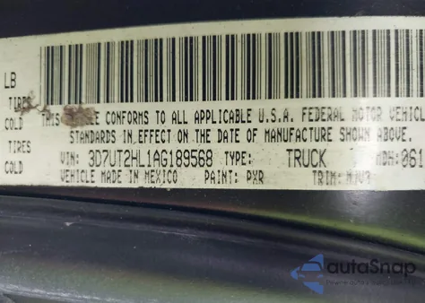 2010 Dodge Ram 2500 Slt from USA, damaged, VIN 3D7UT2HL1AG189568